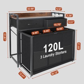 Rolling Laundry Sorter with wheels, Laundry Hamper 3 Section with shelf - 3 × 10.5 Gal (120L) Capacity, Laundry Basket with Drawers for Clothes-1 Storage Shelf, Laundry Organizer for Laundry Room