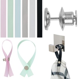 24 Pack 180 x 12 mm Loops in Six Colours with Pin Button Closure, Hanger Loops for Tea Towel, Bath Towel, Cloth, Decoration, Camping Accessories