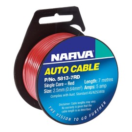 Narva 5813-7RD 10A Single Core Cable, 3 mm Diameter x 7 Metre Length, Red