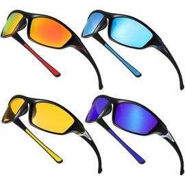TOODOO 4 Pairs Men Polarized Sunglasses with UV Protection Driving Glasses Sports for Sport Outdoor Activities (Deep Colors)