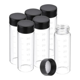 PATIKIL 6pcs 30ml Small Clear Glass Vials with Black Screw Cap, Borosilicate Glass Graduated Sample Bottles for Solid Liquid Powder Storage