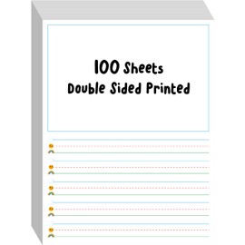 100 Sheets Ruled Writing Paper, Double-Sided Printing 1” Line Spacing with Blank Area Handwriting Writing Paper with Dotted Lines Practice Paper for Kindergarten Toddlers Kids (8” x 10.6”)