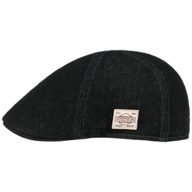 Stetson Texas Robust Denim Flat Cap - Plain Cotton Hat - Flat Cap in Denim Look - Men - Autumn/Winter, black