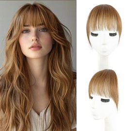 Xyndragh Clip in Bangs 100% Human Hair Wispy Bangs Clip in Hair Extensions, Wispy Bangs Fringe with Temples Hairpieces for Women Curved Bangs for Daily Wear (Medium Brown)