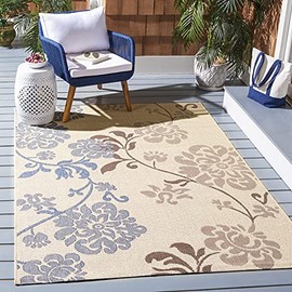 SAFAVIEH Courtyard Collection 8' x 11' Natural Brown / Blue CY4027B Indoor/ Outdoor Waterproof Easy-Cleaning Patio Backyard Mudroom Area-Rug