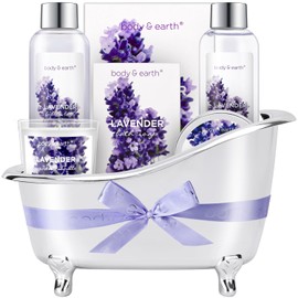 Gift Set for Women Body & Earth Gifts Set Lavender Gift Baskets For Women Bath Sets with Bubble Bath Body Lotion Scented Candle Valentine‘s Day Gifts