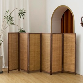 Pawlabay 6 Panel Short Panel Divider Screen,3.95 FT Tall Bamboo Room Divider Folding Privacy Screen,Short Panel Divider Freestanding Room Divider for Room Seperation,Brown