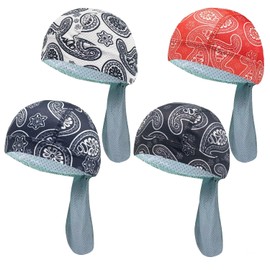 4 Pcs Cooling Helmet Liner Bandana - Skull Hat Sweat Cap for Men, Moisture-Wicking Head Wraps for Motorcycle, Cycling, Running, Sports & Workouts - Breathable, Stretchy & Quick-Drying Fabric