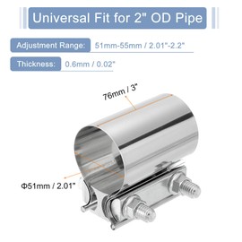 uxcell 2 Inch Exhaust Clamp, 304 Stainless Steel Butt Joint Band Clamp Sleeve Coupler Pipe Repair Clamp Universal Widening Clamp for Exhaust Pipes Mufflers, Silver