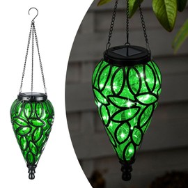 Solar Hanging Lantern Outdoor Lights, Tear-Shaped 15 LEDs Cool White Hanging Lights with S Hooks Decor in Garden, Yard, Pathway, Front Door and Landscape