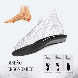 2 par de plantillas para Fascitis Plantar, Plantillas ortopédicas para zapatos con soporte de arco para hombres y mujeres, Confort, Anti Fatiga, Para alivio de pies planos, dolor de pies y talón (Negro, L)