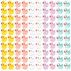 HEQU 100 Pcs Mini Resin Ducks, Mini Ducks to Hide 5 Colors Tiny Miniature Ducks Mini Figures Resin Duck Little Ducks Decorations Accessories for Craft School Project DIY Aquarium Garden