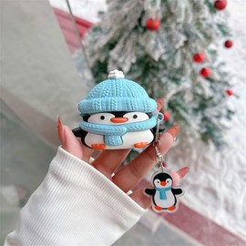 Rertnocnf Case Compatible with 2024 Airpods 4, 3D Cute Kawaii Character Hat Scarf Penguin Keychain Cover,Portable Earbuds Accessories Soft Silicone Shockproof Wireless Earphone Protector with Pendant