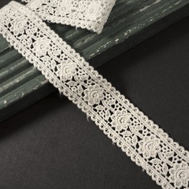 1-1/4" Vintage Off White Cotton Embroidery Lace Trim by 2-Yards, TR-11400