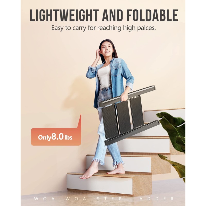 WOA WOA 3 Step Ladder, Foldable Step Stool, Lightweight Ladder