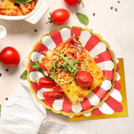 PCLMLES 96pcs Party Plates Disposable Tableware Set Circus Style Paper Plates for 24 Guest Birthday Party Table Supplies Picnic Wedding (Include plates，cups and napkins) - Red and White Stripe