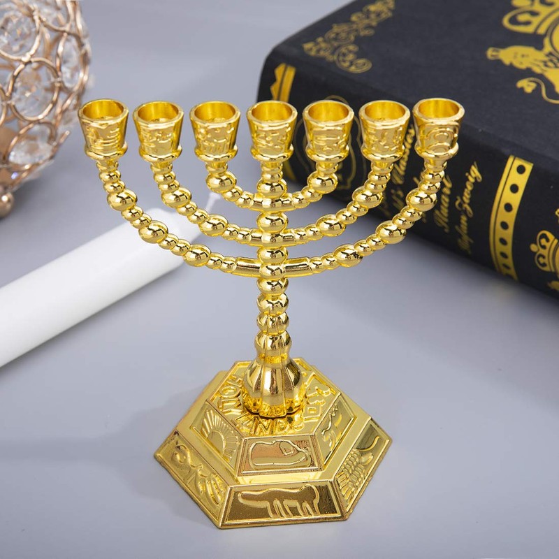 4.3" 7-Branch Hanukkah Menorah Candle Holder for Shabbat,Tabernacle, Menorahs for