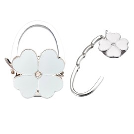 ZHENJIER Purse Hook for Table, Clover Design Foldable Purse Holder for Table, Portable Bag Holder - Folding Handbag Hanger | Hangs Almost Anywhere(White)