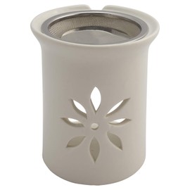 K W Incense Burner with Strainer and Metal Disc - White Ceramic - Starflower Design - Height 11 cm