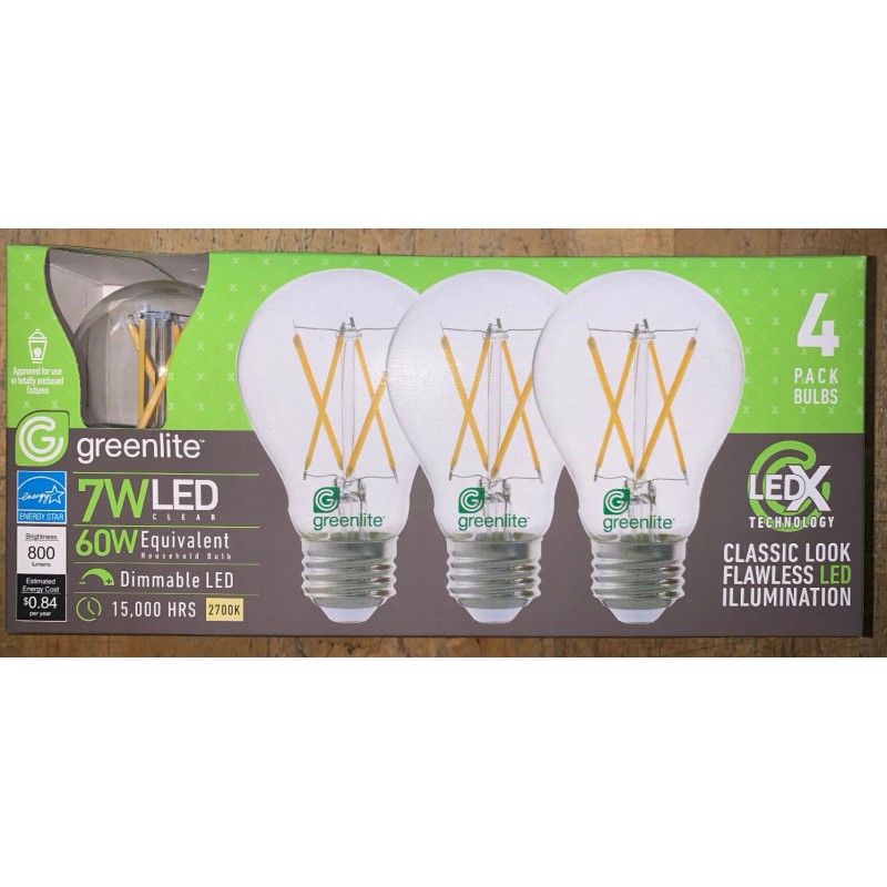 Greenlite Lot of 4 Greenlite DIMMABLE FILAMENT Led 7W (60W