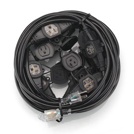 50FT 14 Gauge 3 Prong Extension Cord,11 Socket Evenly-Spaced,Nema5-15P/Nema5-15R Male to Female Connector,Stage Back Lines Power Board,Multiple Cable for Party and Christmas Decoration ETL listed