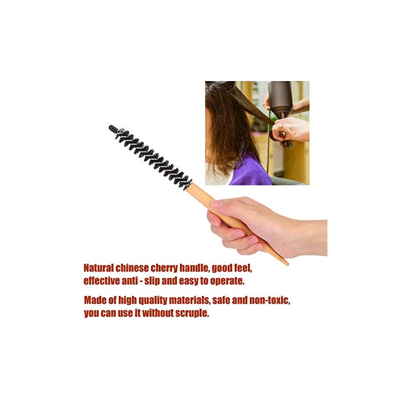 Mini Round Brush Nylon Bristles Short Hair Styling Wooden Handle