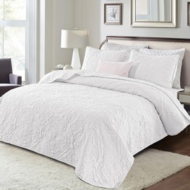 Exclusivo Mezcla Quilt Set Twin Size, Lightweight Vintage Quilts with 1 Pillow Sham, Soft Twin Bedspreads Coverlets Bedding Set for All Seasons, (68"x88", White)