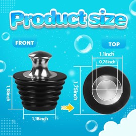 Tapón de tina, paquete de 2 tapones universales de silicona para tina, tapón de drenaje de tina, tapón de fregadero para cocina, tina y desagües de fregadero, color negro