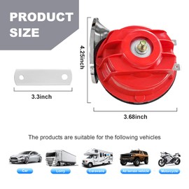 300DB Super Loud Car Horn, 12V Waterproof Car Air Electric Snail Horn, Auto High Low Tone Horn Replacement, Universal Accessories for Car, Motorcycle, Truck, Bike, Boat (Red TZ-102)