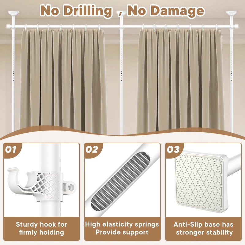 Bonpally Room Divider Curtain Rod, No Drilling Tension Rod for