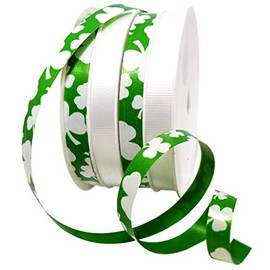 Morex Ribbon Irish Clover/St. Patrick's Day Ribbon, 4-CH Clover and White, 4 Channel Clover