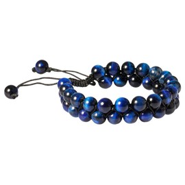 mookaitedecor 8 mm round bead bracelet, adjustable double layer stone bead bracelets, Stone, Blue Tiger Eye