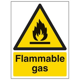 VSafety Flammable Gas Warning Sign - Portrait - 200mm x 300mm - 1mm Rigid Plastic