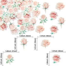 Ephlyn 48Pcs Rose Cupcake Toppers Wafer Paper Rose Flower Cupcake Picks Rose Edible Cupcake Decorations for Roses Theme Wedding Engagement Valentine's Day Birthday Party Decoration Supplies Pink
