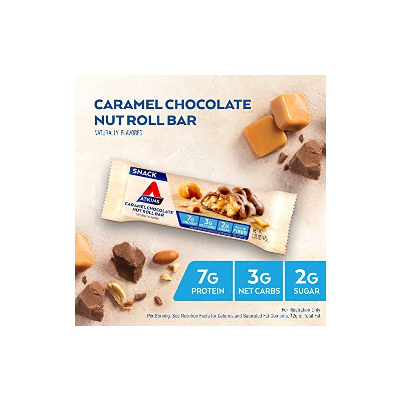 Atkins Caramel Chocolate Nut Roll Snack Bar, Protein Snack ,