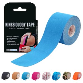 Kinesiology Tape 5CM*5M, Cotton Elastic Athletic Tape Uncut, JOMWEN Latex Free, Water Resistant Rock Tape KT Tape for Muscles, Physical Therapy，Stays on for Several Days (Blue)