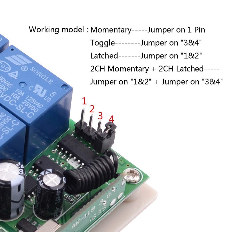 DC 12V 10A Relay Remote Control Switch, 433Mhz 4 CH