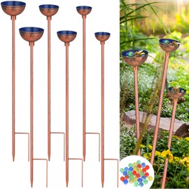 Lineshading 6 Pcs Bee Watering Stations for Garden Metal Bee Watering Cups Butterfly Water Feeder with 60 Glass Marbles Small Insects Bath Bowl Cups Metal Stakes for Outside Garden Yard Decor, 3 Sizes