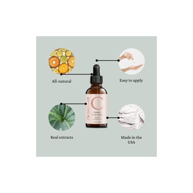 Suero Facial con Vitamina C, Acido Hialuronico, Vitamina E, Sabila