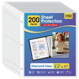 KTRIO 200 Pack Sheet Protectors 8.5 x 11 inch, Clear Page Protector for 3 Ring Binder, Plastic Sleeves for Binders, Top Loading Paper Sheets Document Sleeve Letter Size, Office & Home