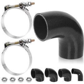 Swpeet 7Pcs 2.5 Inch - 63mm 90 Degree Elbow 4-Ply Reinforced Silicone Hose with 72-80mm T Bolt Hose Clamp and 6mm Hex Nut Kit, Automotive Pure Silicone Hose for Turbo Intake Intercooler