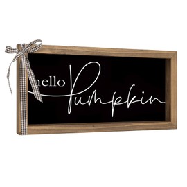 pechpell Hello Pumpkin Sign, 11.8×6 Inch Wooden Fall Decorative Signage Plaques Decor, Autumn Thanksgiving Indoor Table Top Wall Art Shelf Mantel Desk Rustic Farmhouse Home Decorations
