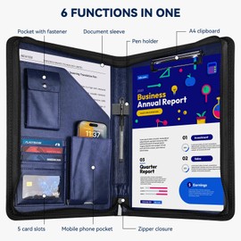 Zippered Padfolio Organizer, WRIYES Leather Planner Binder, 10.2 Inch Portfolio Folder for Documents, Letter Size Business Card Holder for Men&Women (Blue)