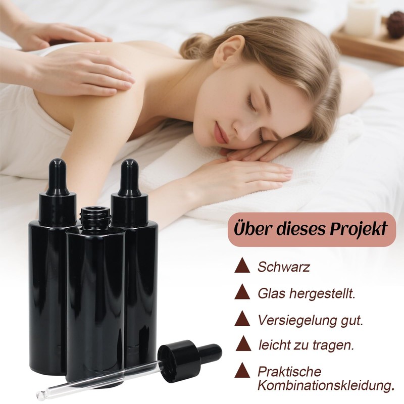 6 Pcs 60ml Schwarz Pipettenflasche, glasflasche Tropfflasche Pipettenflaschen Apothekerflasche mit