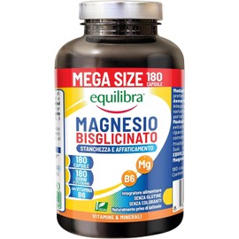Equilibra Magnesio Bisglicinato, 180 Capsule, 250mg, con Vitamina B6, Scorta 6 Mesi, Assorbimento Ottimale, Vegan, Integratore Stanchezza, Sistema Nervoso e Funzione Muscolare, Senza Glutine