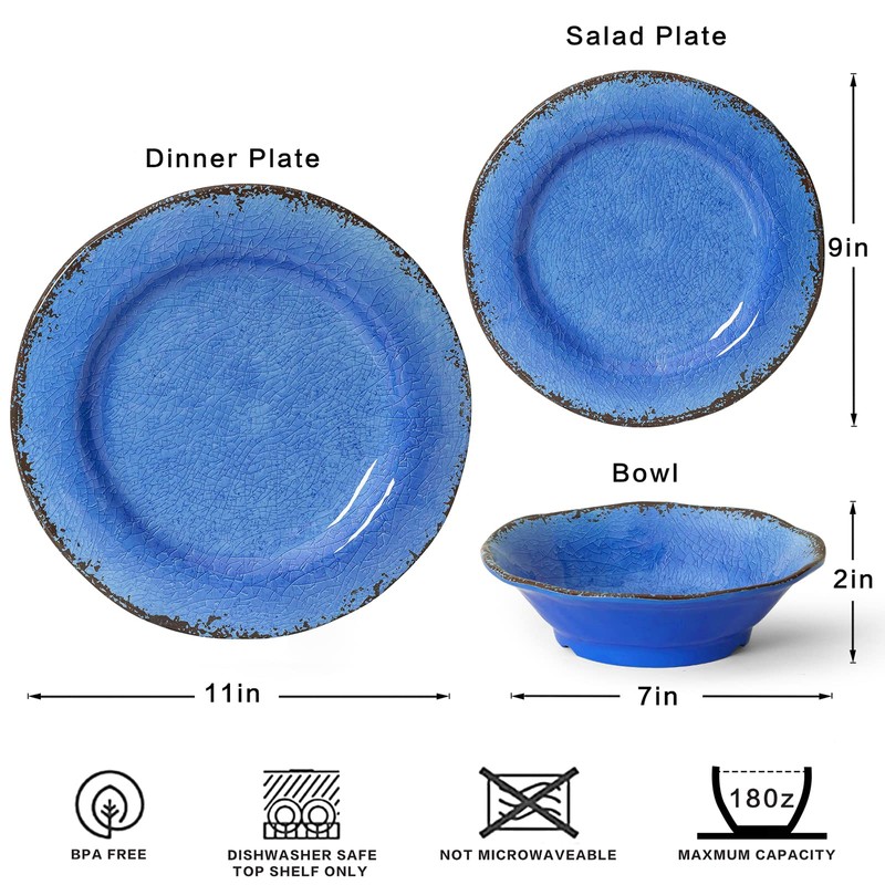 LEHAHA 12 Piece Melamine Dinnerware Set BPA Free Farmhouse Outdoor
