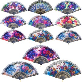 YEAHACLUB 12PCS Spanish Floral Folding Hand Fan with Vintage Handheld Design,Floral Lace Decorative Foldable Accents for Dancing, Cosplay, Party Decor, or Fancy Gift Giving