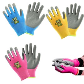 KARELLS 3 Pairs of Gardening Gloves for Children Aged 5-7 Years, Children's Work Gloves, PU Coated Protective Gloves, DIY, Daily Housework, Painting, Outdoor Activities