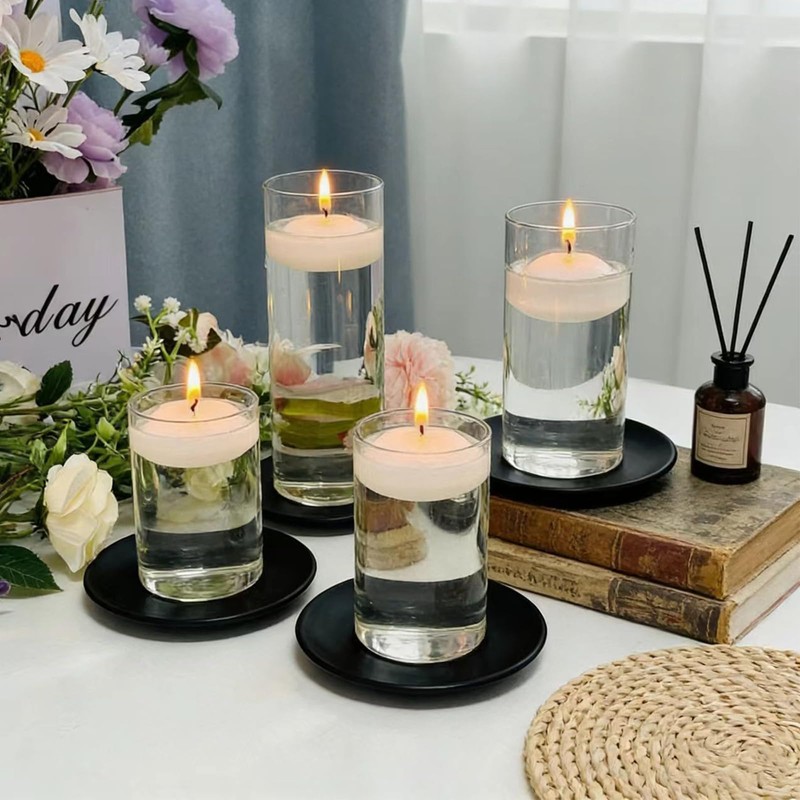 4 Pack 3.9in Iron Plate Candle Holder, Black