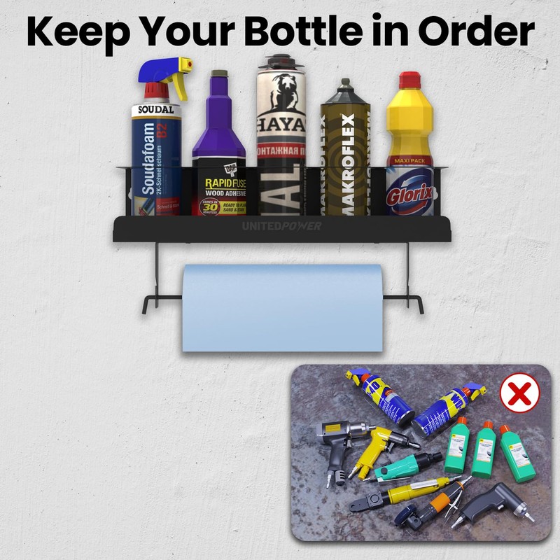 UNITEDPOWER 5 Aerosol Spray Can/Paper Towel Holder, Paint Bottle Storage